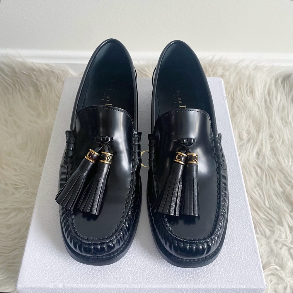 Dior D-Academy Tassel Loafer Black Brushed Calfskin Leather size 40